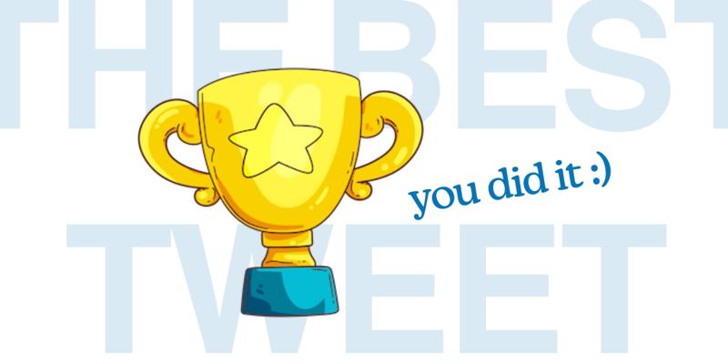 Cheesy trophy clipart with the text 'The Best Tweet' and 'you did it!'